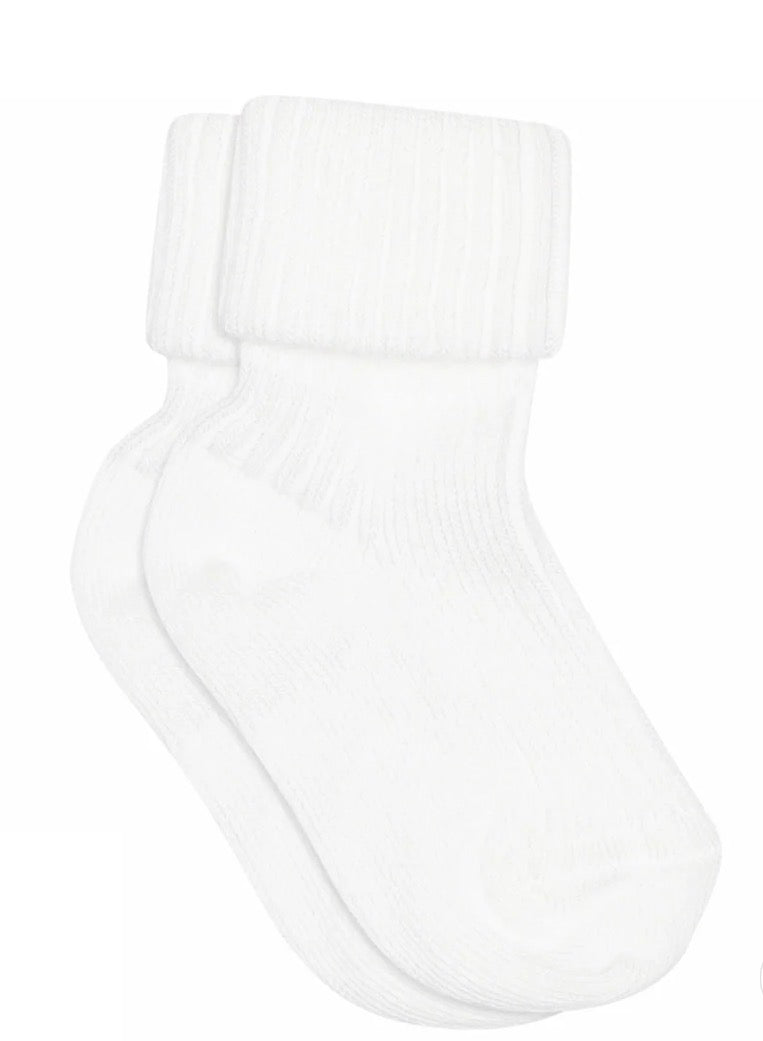 MP – Ribbestrikkede babysokker i bomull – Hvit – Unisex – Str 15-28