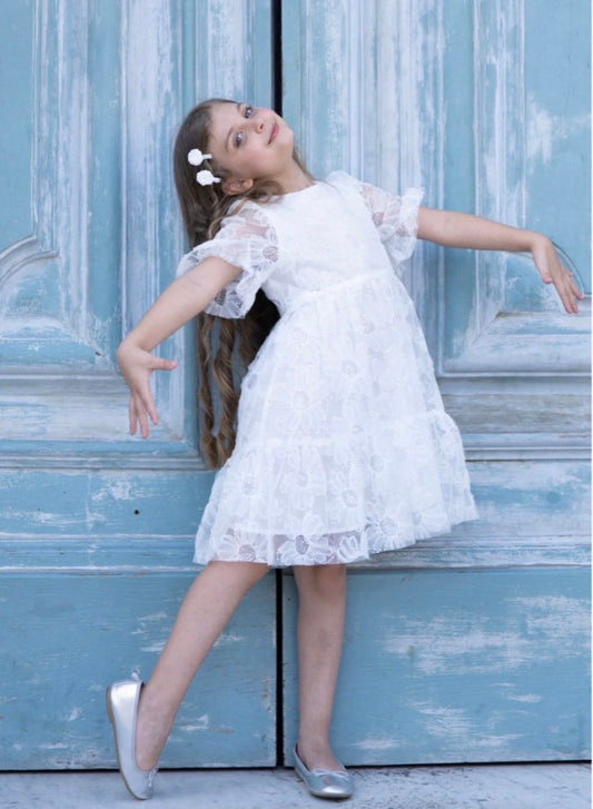 Prinsessefin – Alberta Dress med blomster og paljetter – Hvit – Jente – 4-10 år