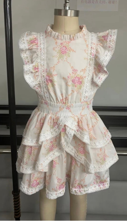 Prinsessefin – Eugenie Dress med rysjer – Blomstret – Jente – 4-16 år