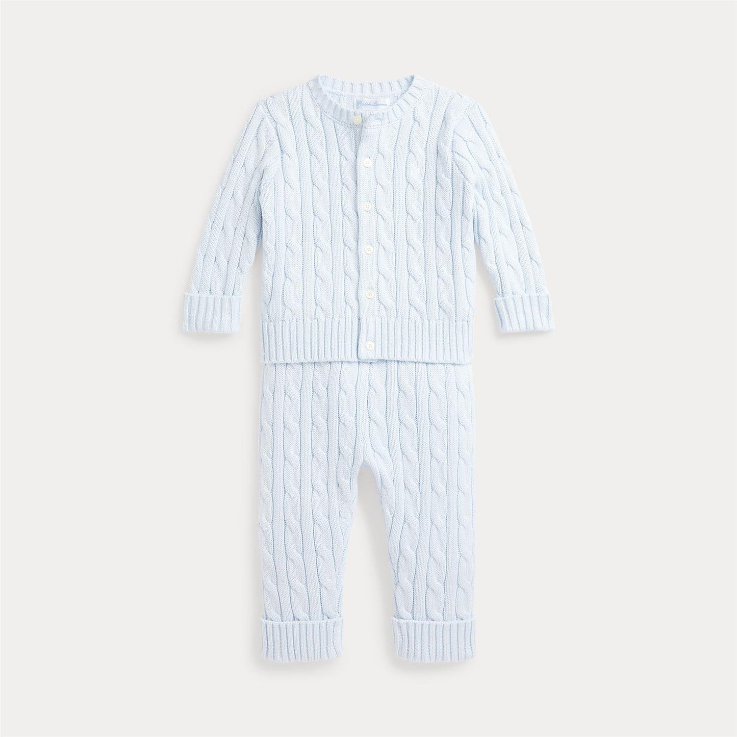 Polo Ralph Lauren – 2 Delt Strikkesett i Bomull – Lyseblå – Gutt – 0-1 år