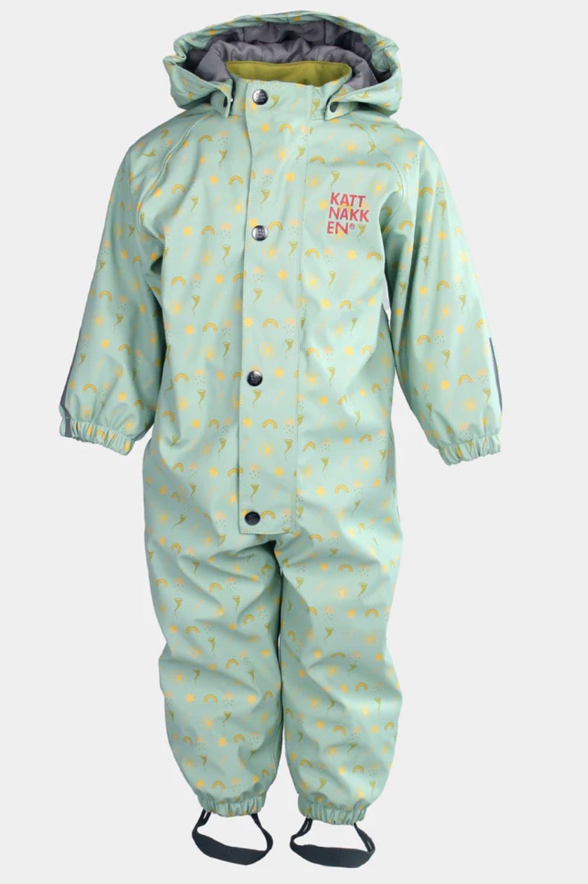 Kattnakken – Babyregndress med avtagbar hette – Jane Pistasj – Unisex – 0-2 år