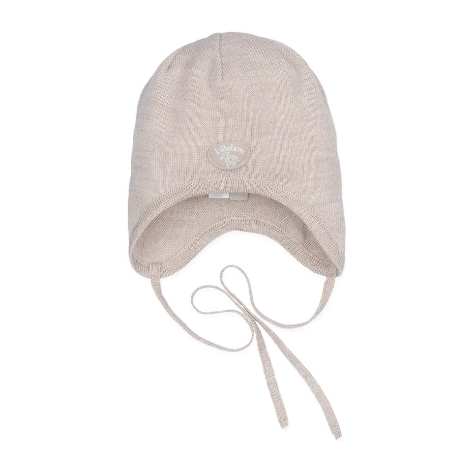 Lillelam – Babylue med knyting i merinoull – Lys Beige – Unisex – 0-2 år