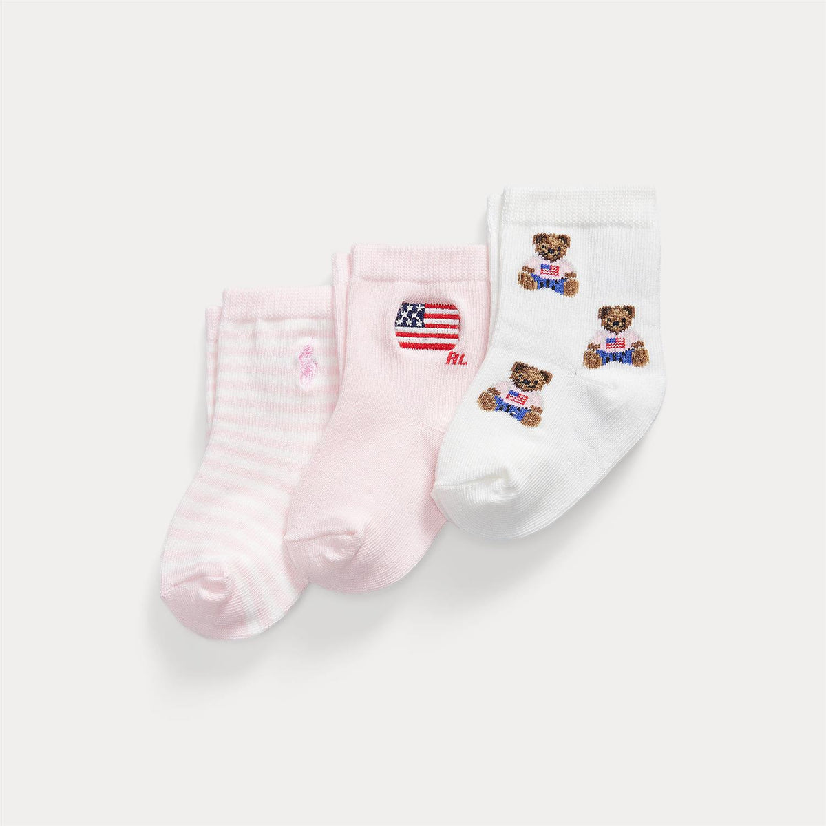 Polo Ralph Lauren – 3-pakning bamsesokker – Hvit og rosa – Jente – 0-2 år