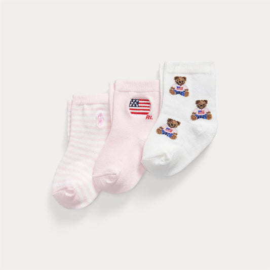 Polo Ralph Lauren – Bamse Sokker med mønster – Rosa/hvit – Jente – 0-2 år