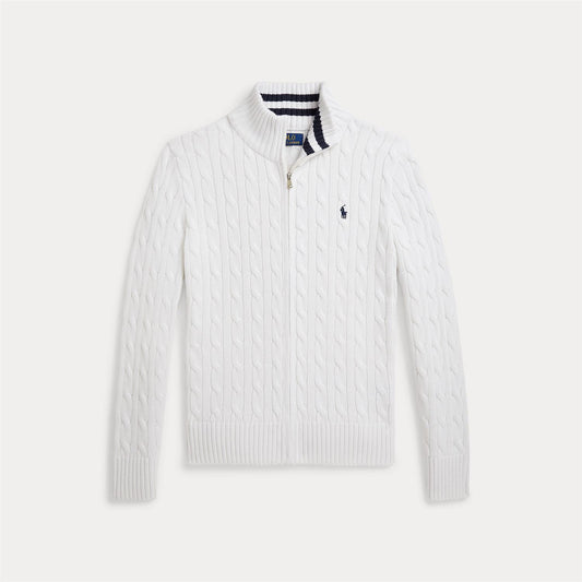 Ralph Lauren  - FullZip -  Flettet Genser - Offwhite - 10-18 år