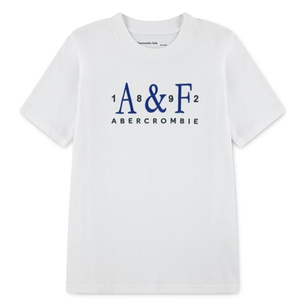 Abercrombie – T-skjorte med brodert logo – Hvit – Gutt – 7-16 år