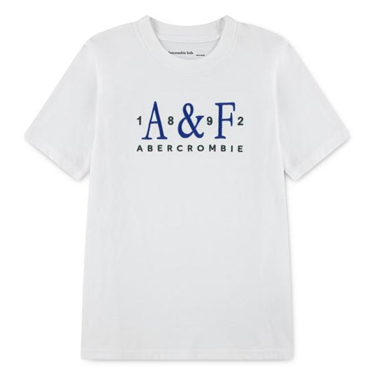 Abercrombie – T-skjorte med brodert logo – Hvit – Gutt – 7-16 år