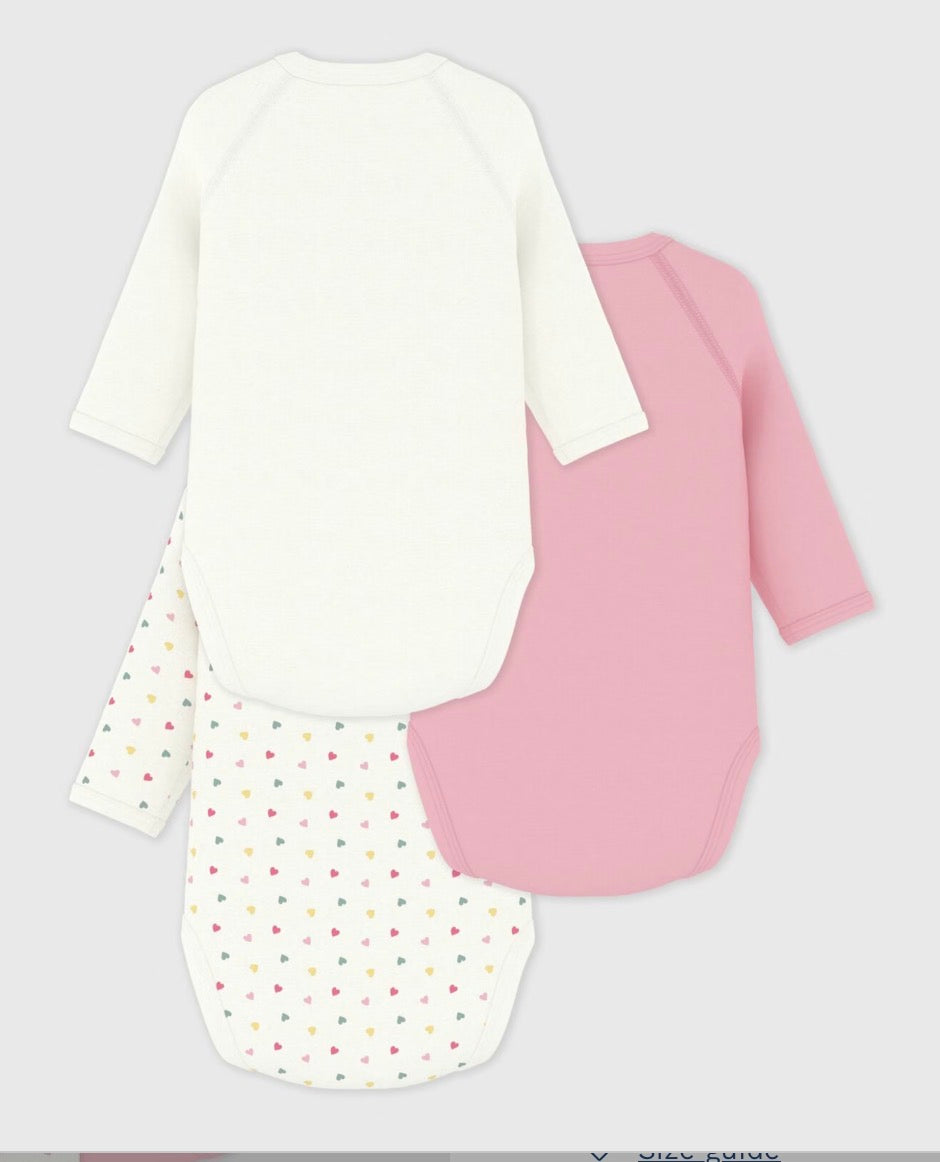 Petit Bateau – 3 pk body med kryssknepping – Rosa – Jente – 0-1 år