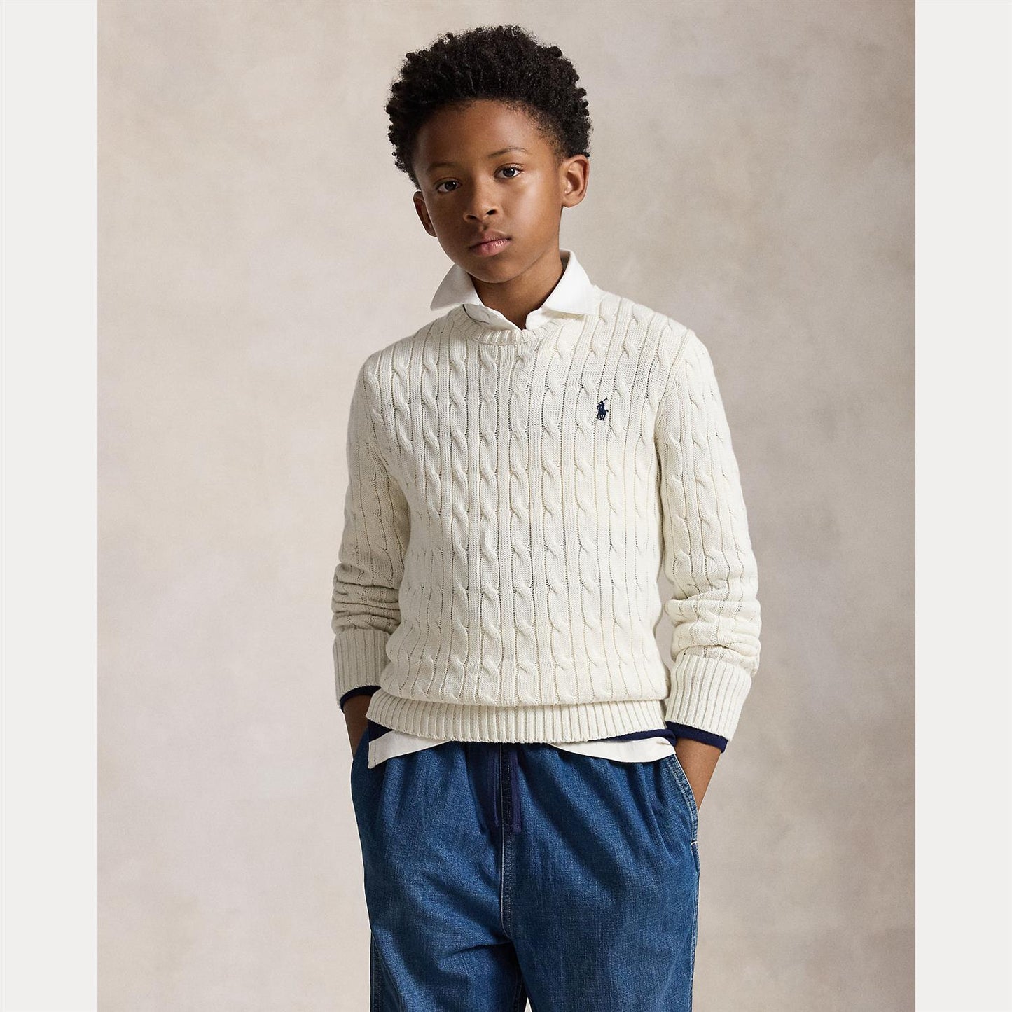 Polo Ralph Lauren - Cable Sweater - Hvit - Gutt - 10-20 år