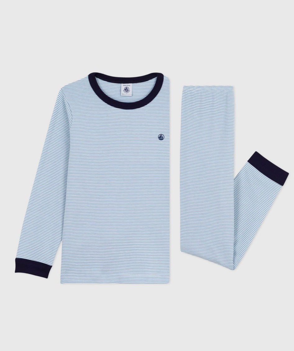 Petit Bateau – Pyjamas med striper – Blå – Gutt – 4-12 år