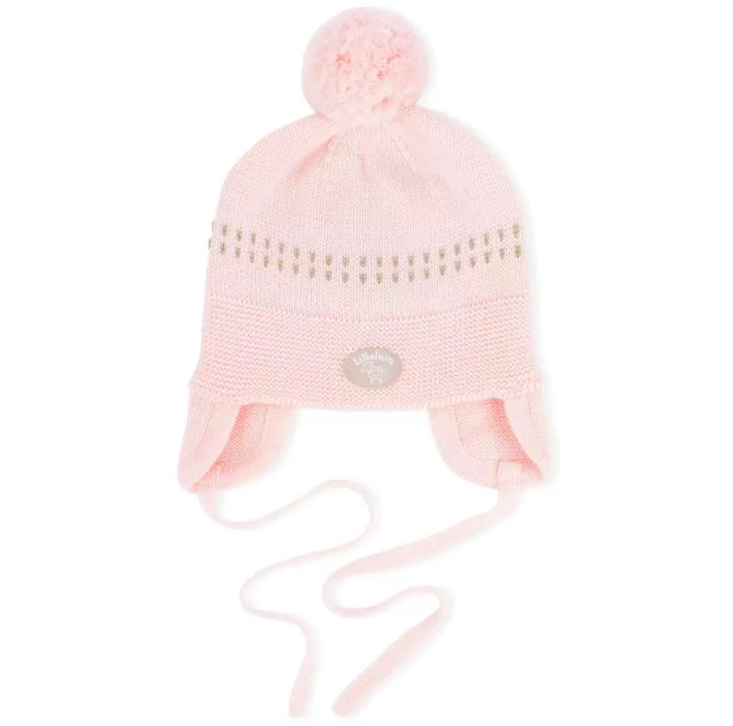Lillelam – Lue med knyting og øreklaffer – Lys rosa – Jente – 36-50 cm