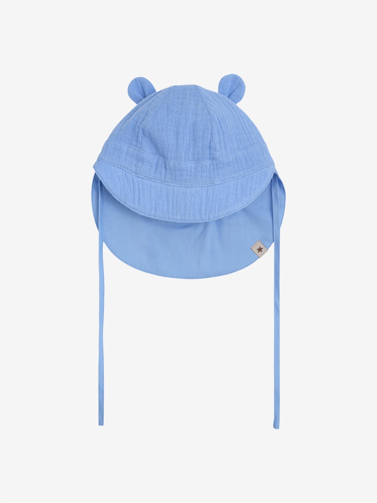 Huttelihut – Solhatt med øreklaffer og knyting – Mellomblå – Gutt – 0-2 år