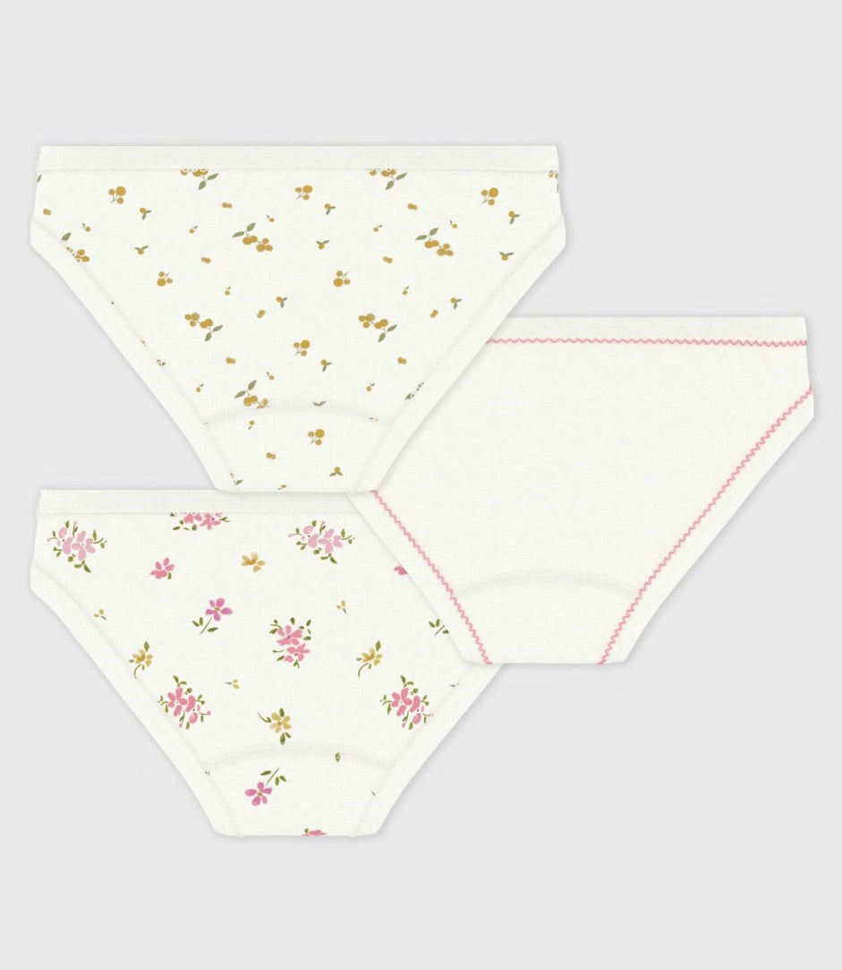 Petit Bateau – 3-pakning truser med blomstermønster – Hvit – Jente – 3-8 år