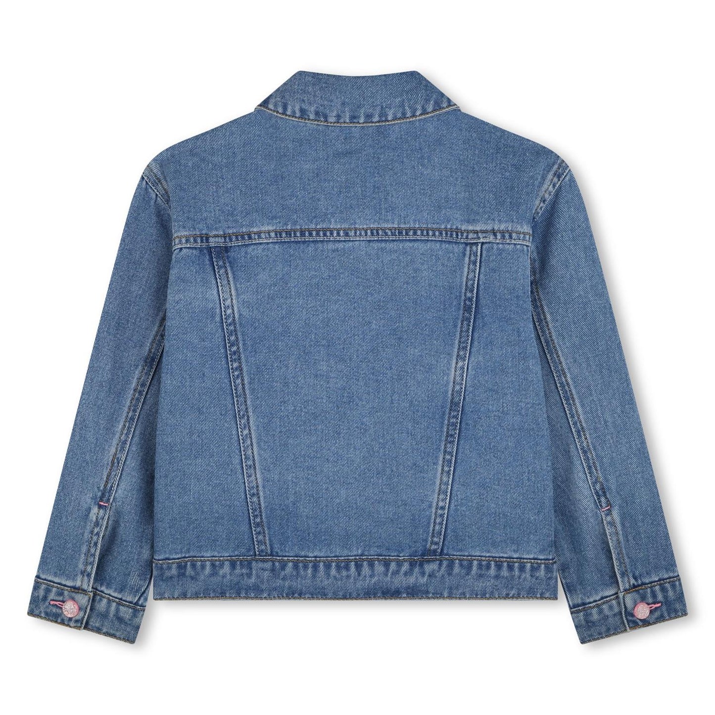 Billieblush denimjakke med paljetter – sett forfra, bakfra og på modell.