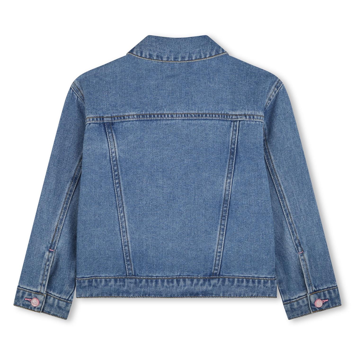 Billieblush denimjakke med paljetter – sett forfra, bakfra og på modell.