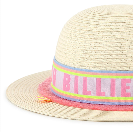 Billieblush stråhatt i offwhite med rosa logo – jente 3–9 år