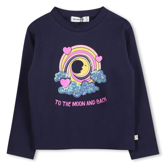 Billieblush blå tynn genser med glitterprint på brystet