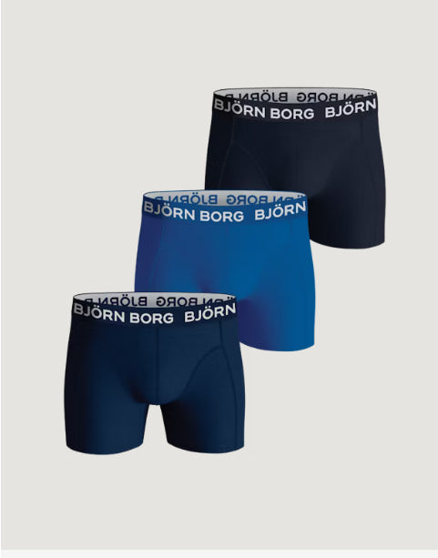 3-pk boksere i blåtoner med logostrikk fra Björn Borg – til gutt