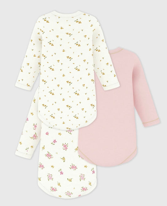 Petit Bateau – 3 pk body med kort erm – Rosa – Jente – 1-3 år