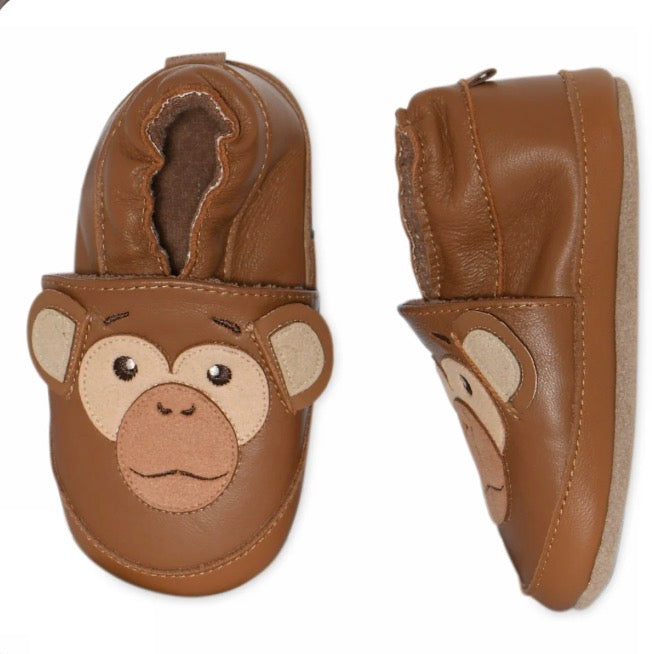 Melton – Skinntøfler med apekatt – Brun – Unisex – 0-2 år