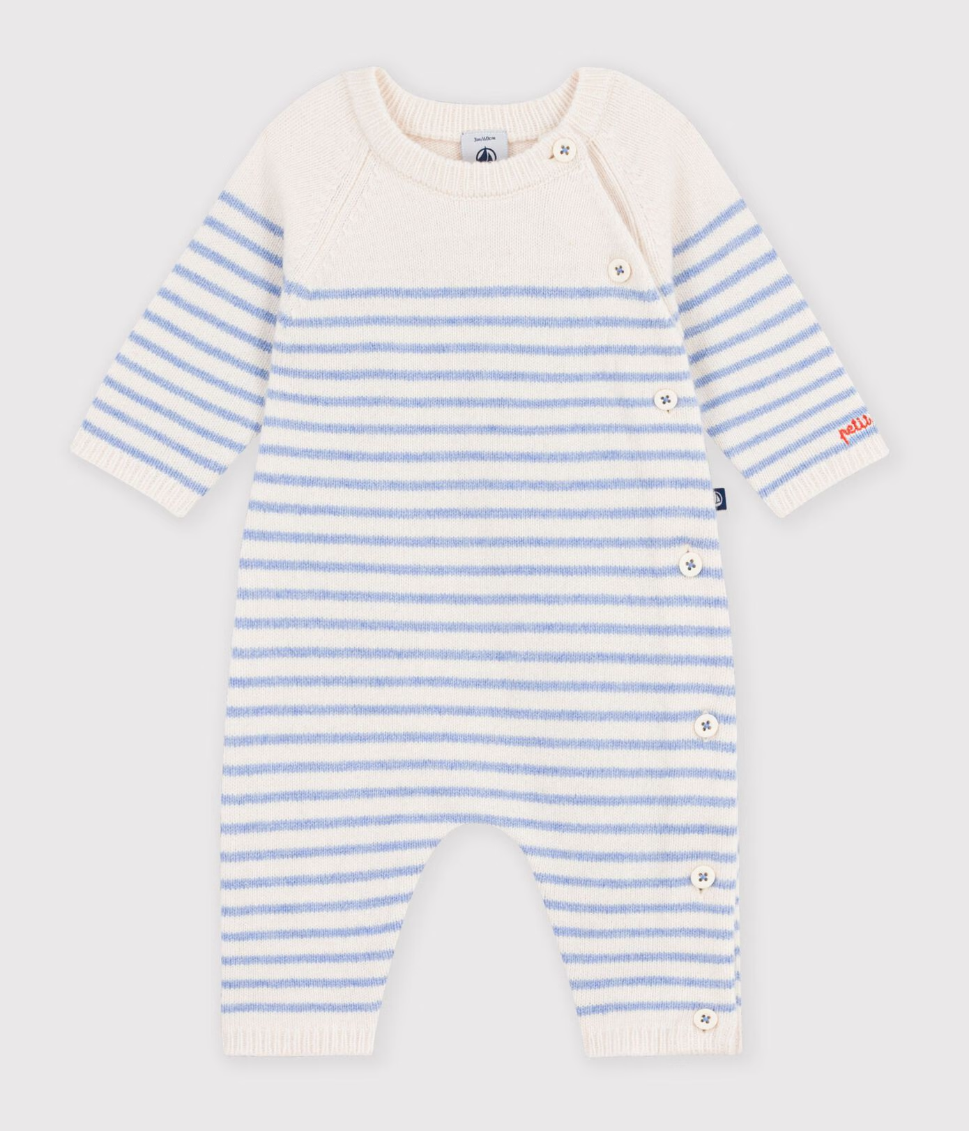 Petit Bateau - stripet heldrakt - blå - gutt - 0-6 mnd