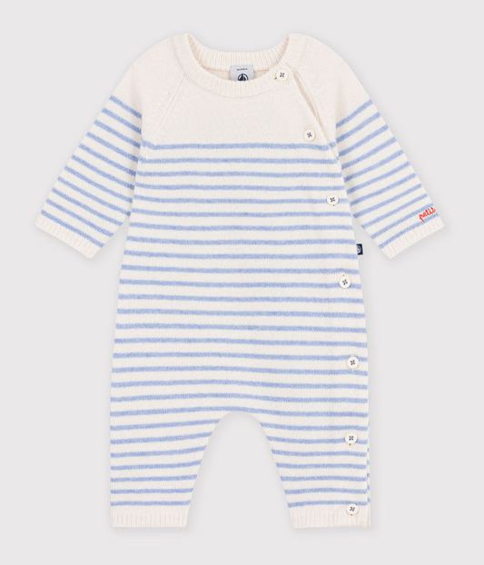 Petit Bateau - stripet heldrakt - blå - gutt - 0-6 mnd