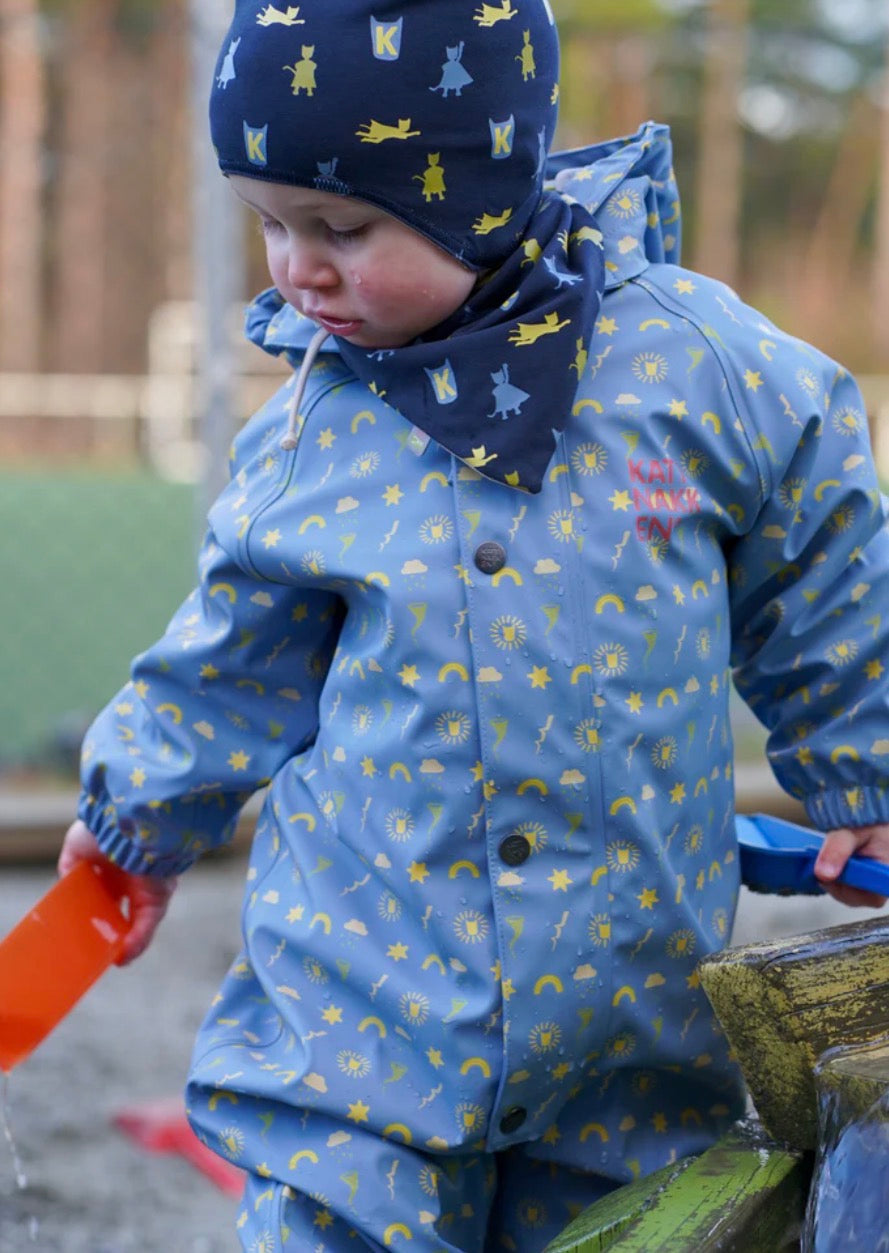 Kattnakken – Babyregndress med avtagbar hette – Mjuk blå – Gutt – 0-2 år