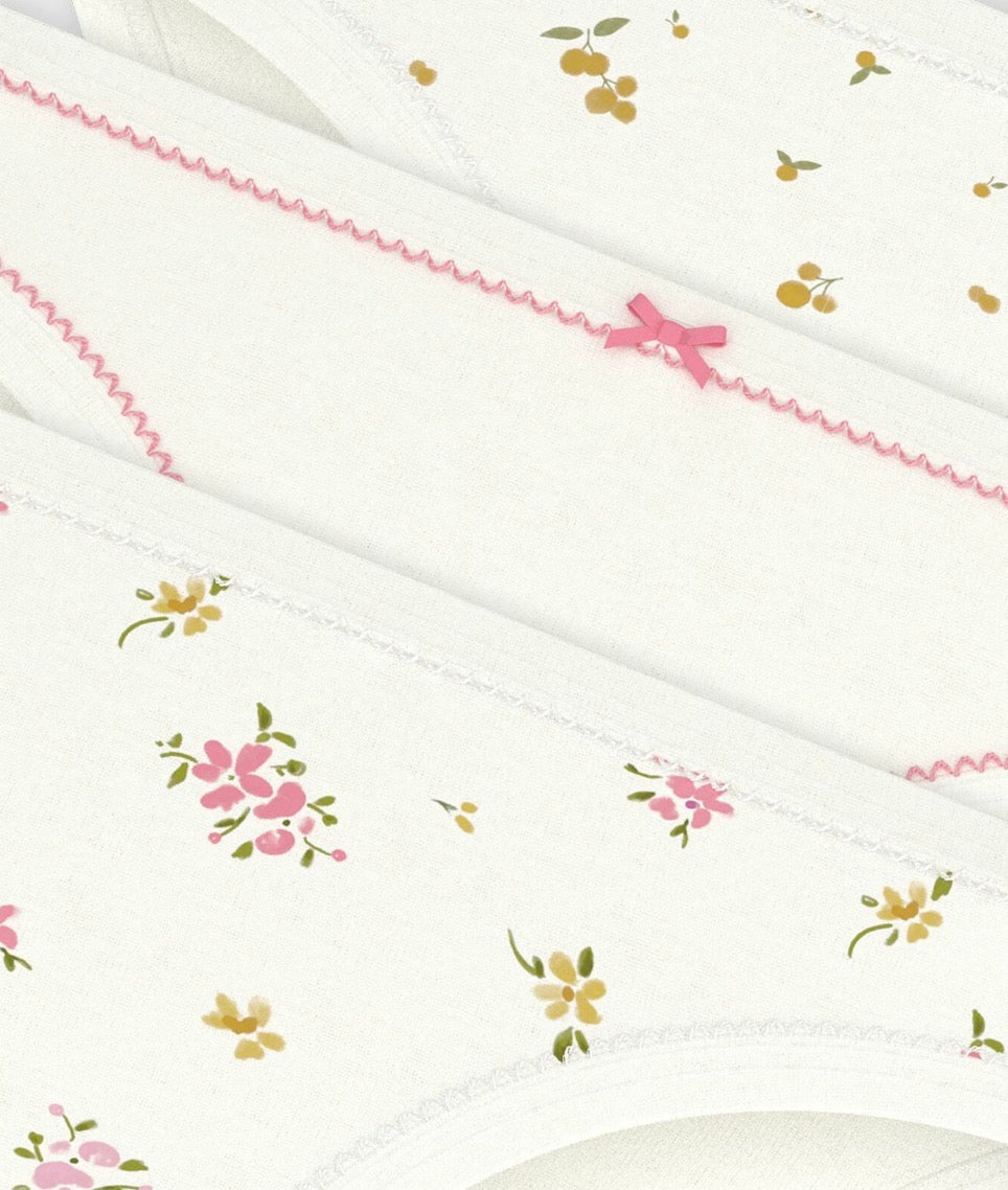 Petit Bateau – 3-pakning truser med blomstermønster – Hvit – Jente – 3-8 år