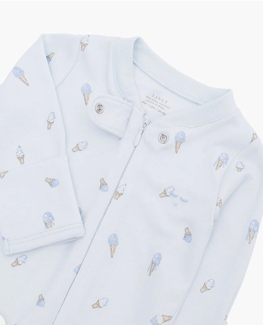 Livly – Zipper overall med iskremprint – Lyseblå – Gutt – 0-6 mnd