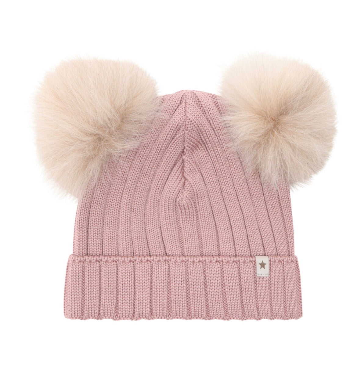 Huttelihut - Hat Knit 2 Alpaca Pom Poms - Rosa - Jente - 2-6 år