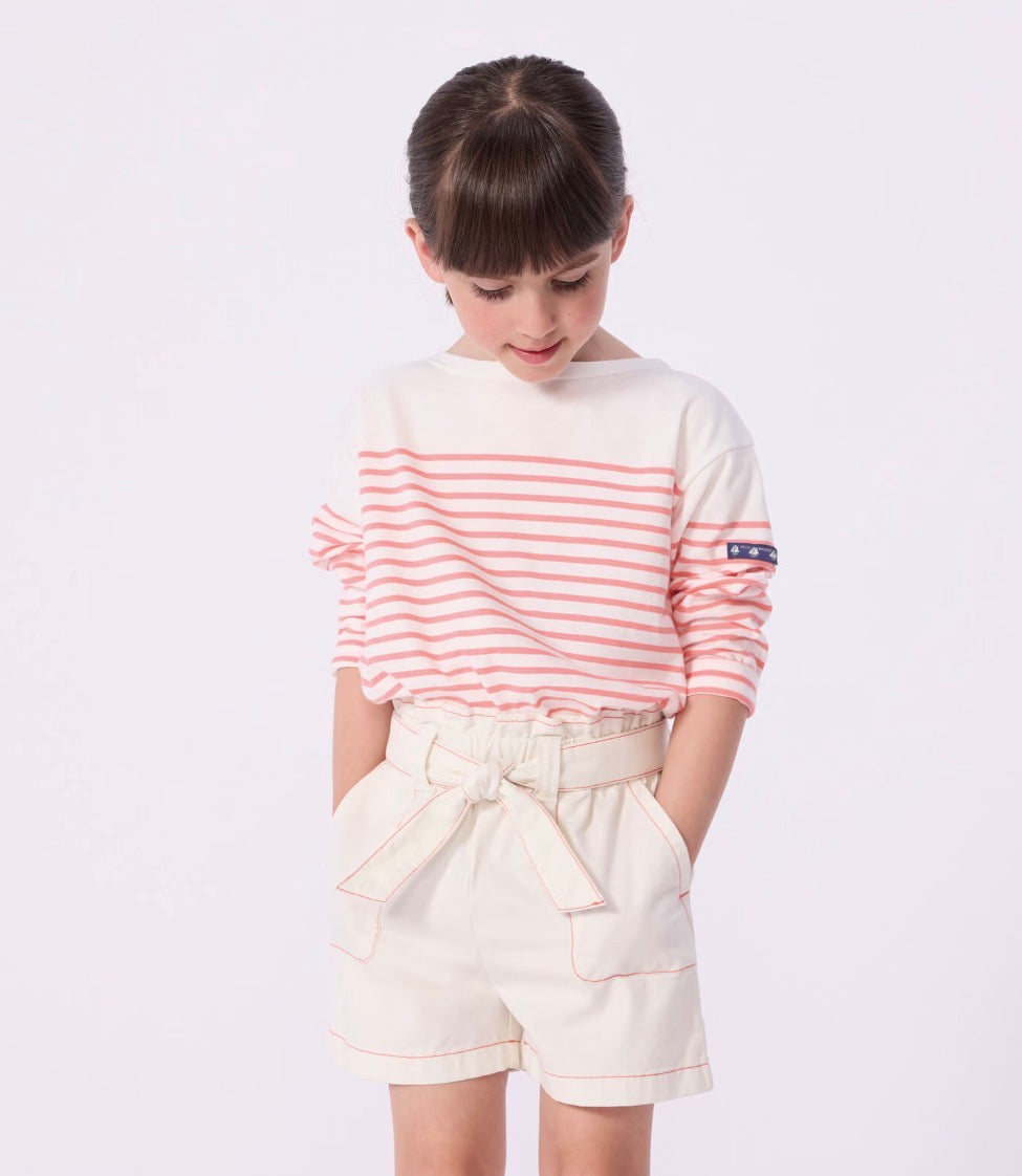 Petit Bateau – Genser med striper – Aprikos/hvit – Jente – 3-10 år