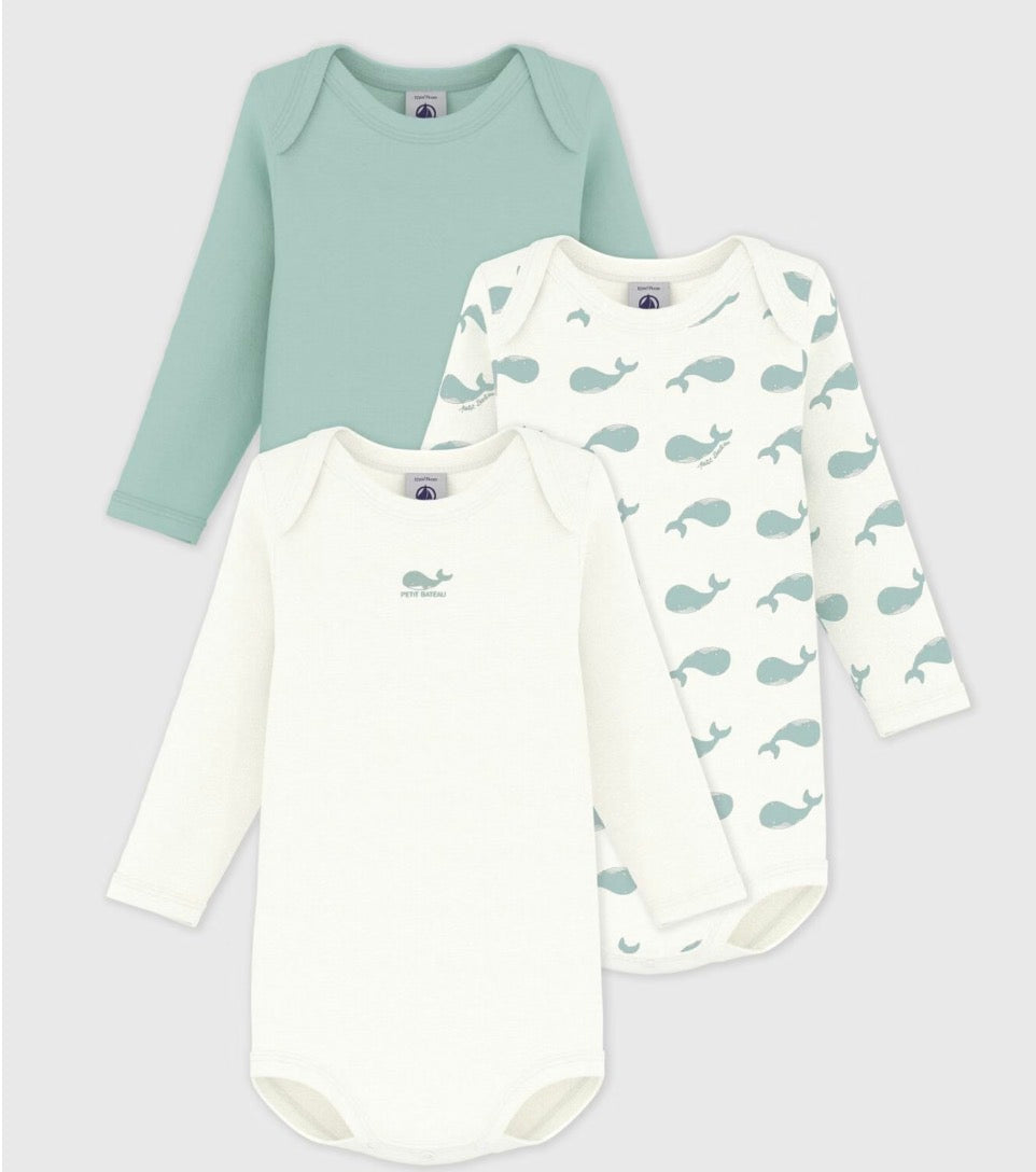 Petit Bateau – 3 pk body med kort erm – Hvit – Gutt – 1-3 år