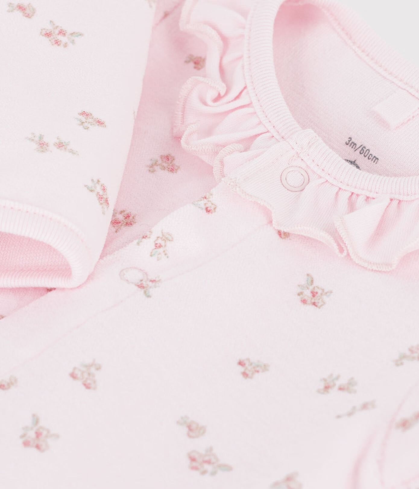 Petit Bateau - velour drakt med blomster - Rosa - jente - 0-6 mnd