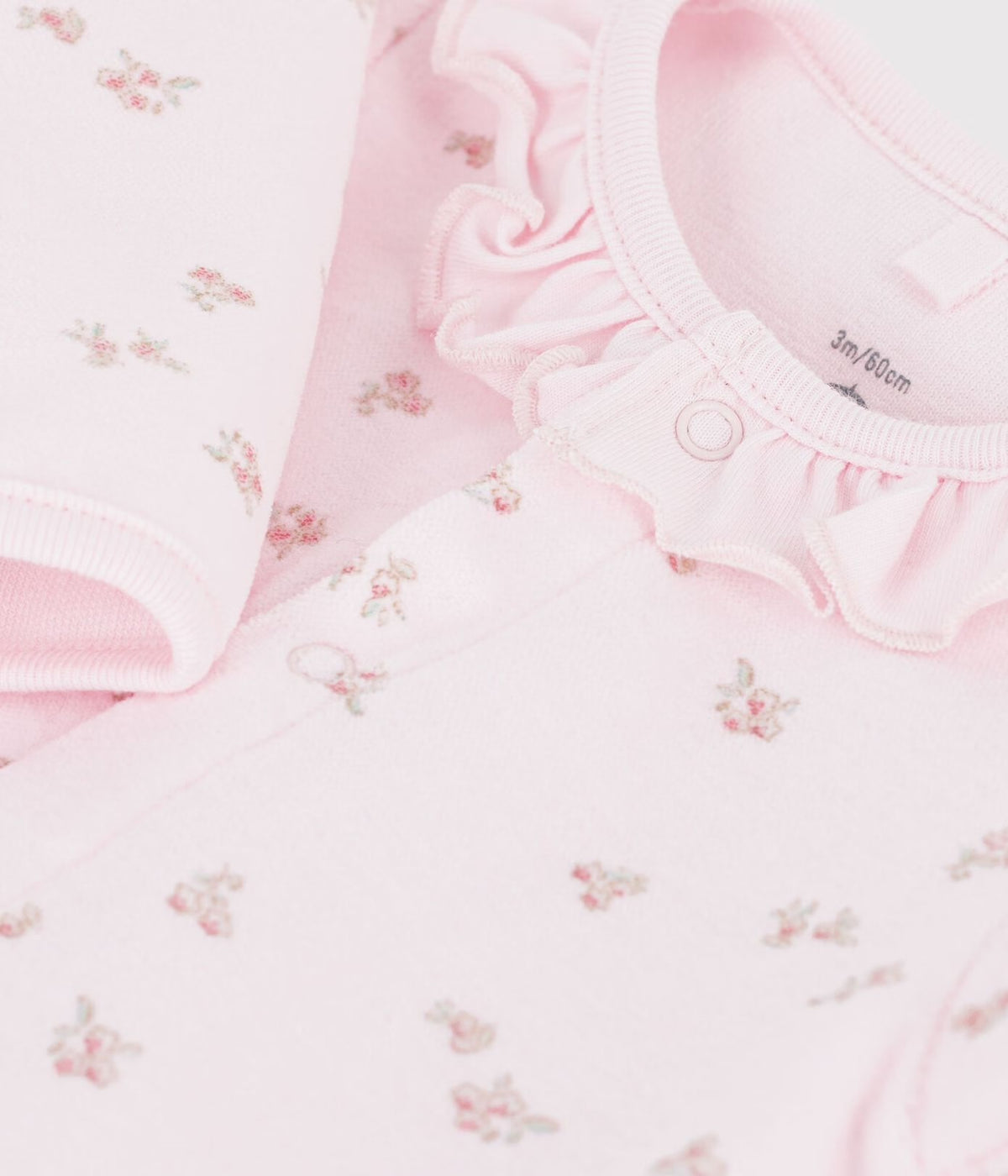 Petit Bateau - velour drakt med blomster - Rosa - jente - 0-6 mnd