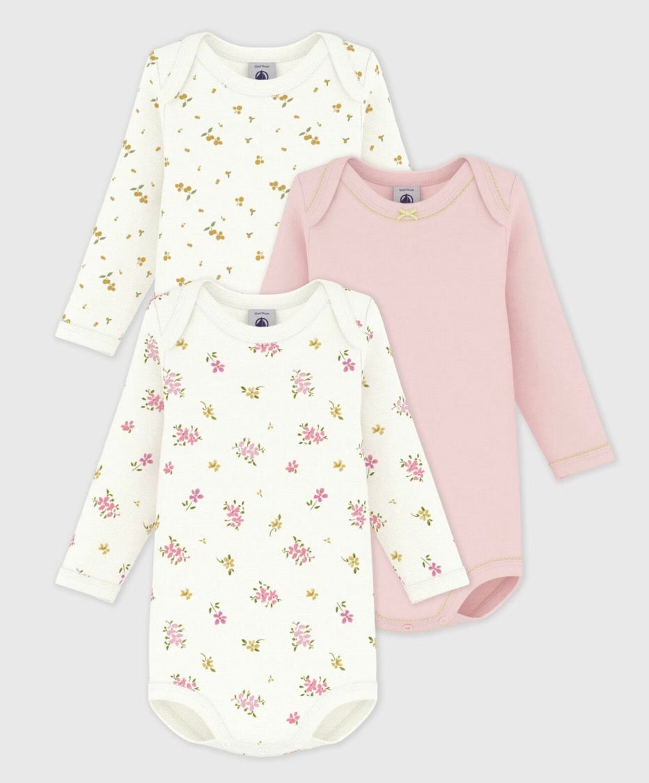Petit Bateau – 3-pakning kortermede bodyer – Rosa – Jente – 1-3 år
