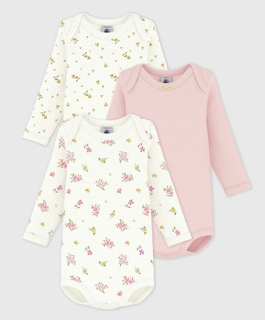 Petit Bateau – 3 pk body med kort erm – Rosa – Jente – 1-3 år
