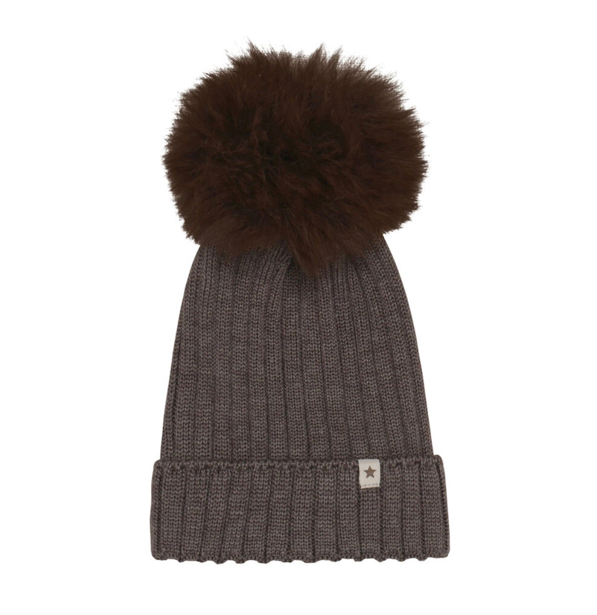 Huttelihut - Hat Knit Alpaca Pom Pom - Brun - Unisex - 6-10 år