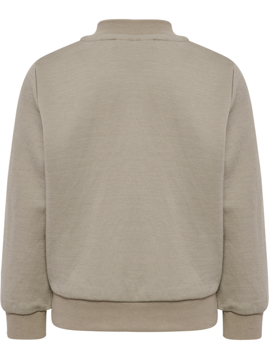 Beige Hummel Mini Wool-jakke sett bakfra, med ribbestrikkede kanter.