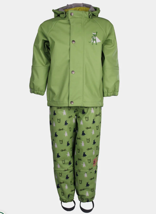 Kattnakken – Plask Regnsett med børstet innside – Supergrønn – Unisex – 1-8 år