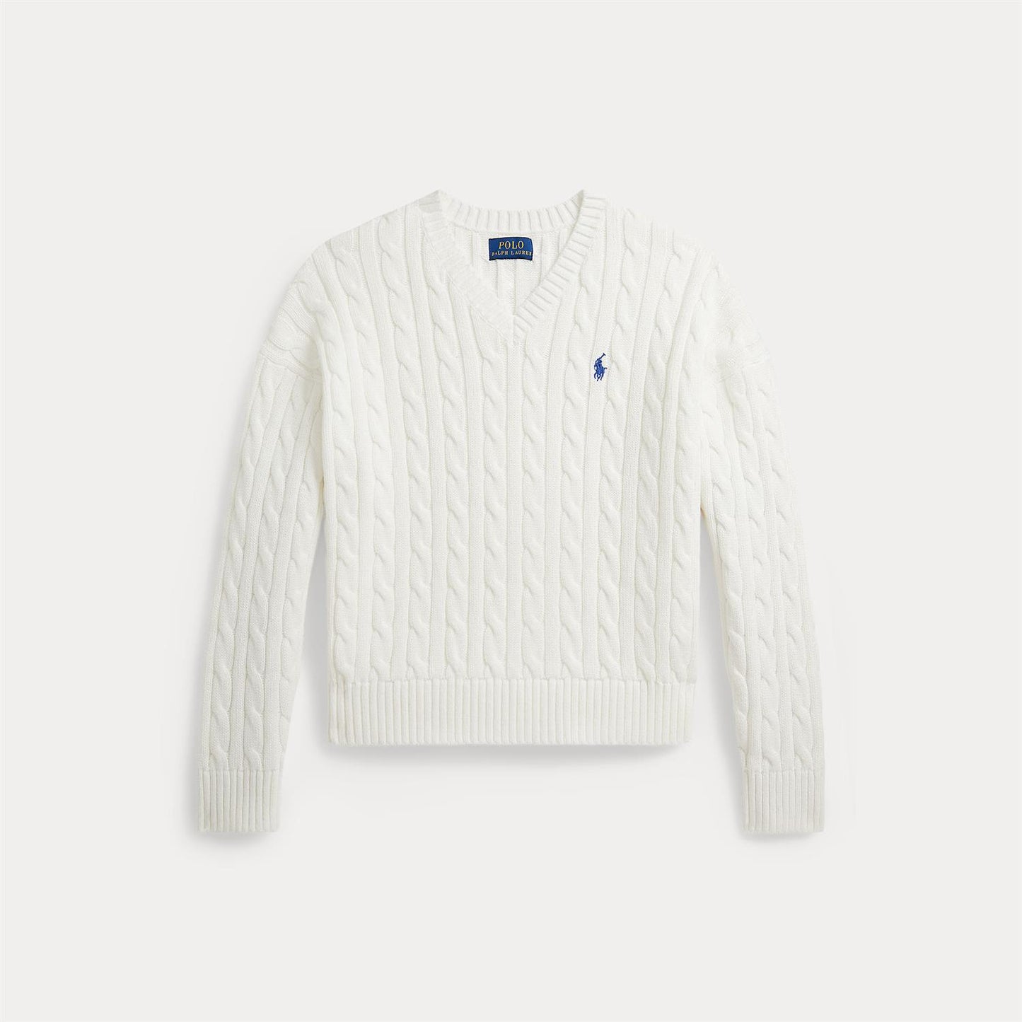 Polo Ralph Lauren – Flettegenser med V-hals – Offwhite – Jente – 12-16 år