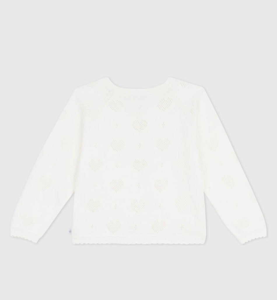Petit Bateau – Cardigan med hjertemønster – Hvit – Jente – 3-12 år