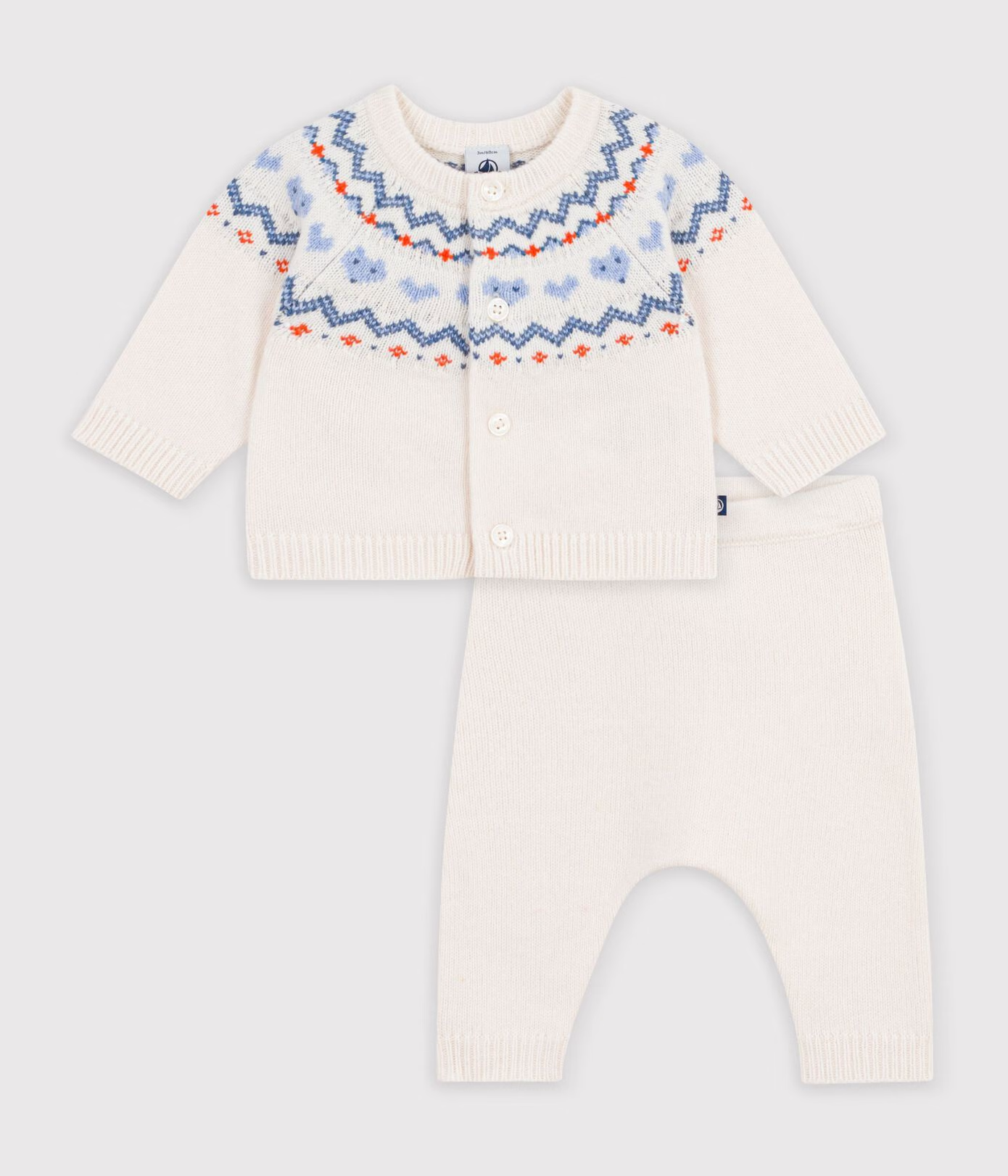 Petit Bateau - 2-delt sett - Offwhite - gutt - 0-6 mnd