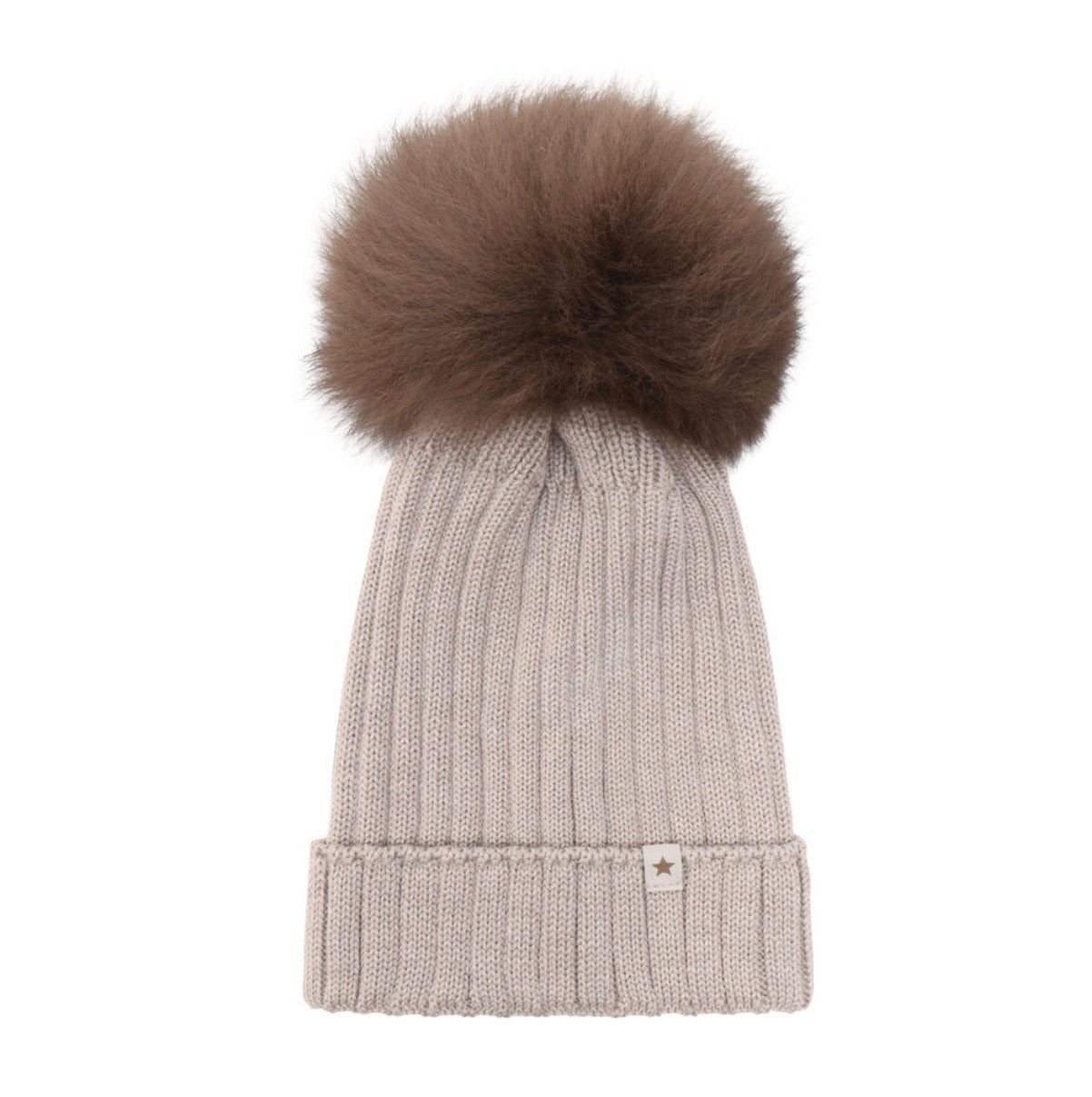 Huttelihut - Hat Knit Alpaca Pom Pom - Beige - Unisex - 6-10 år