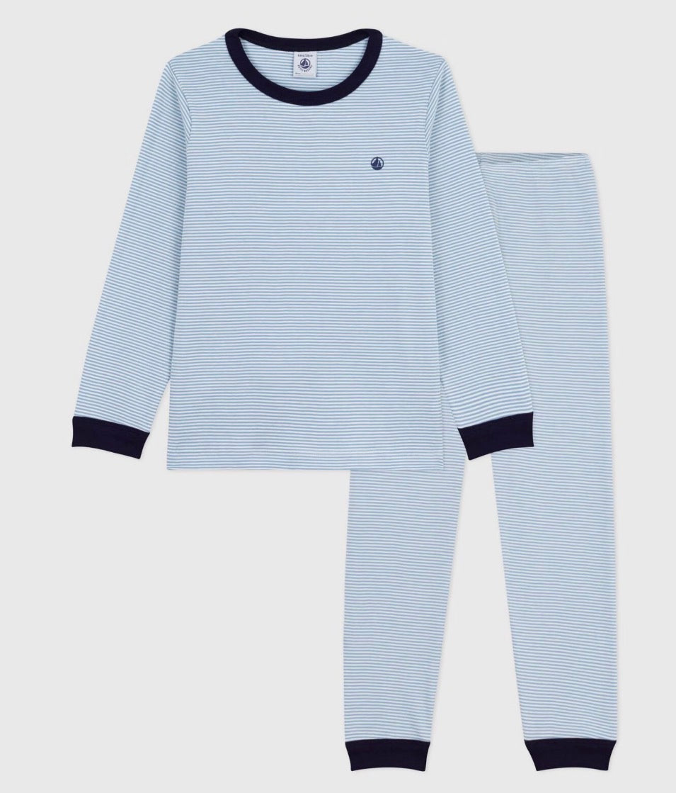 Petit Bateau – Pyjamas med striper – Blå – Gutt – 4-12 år