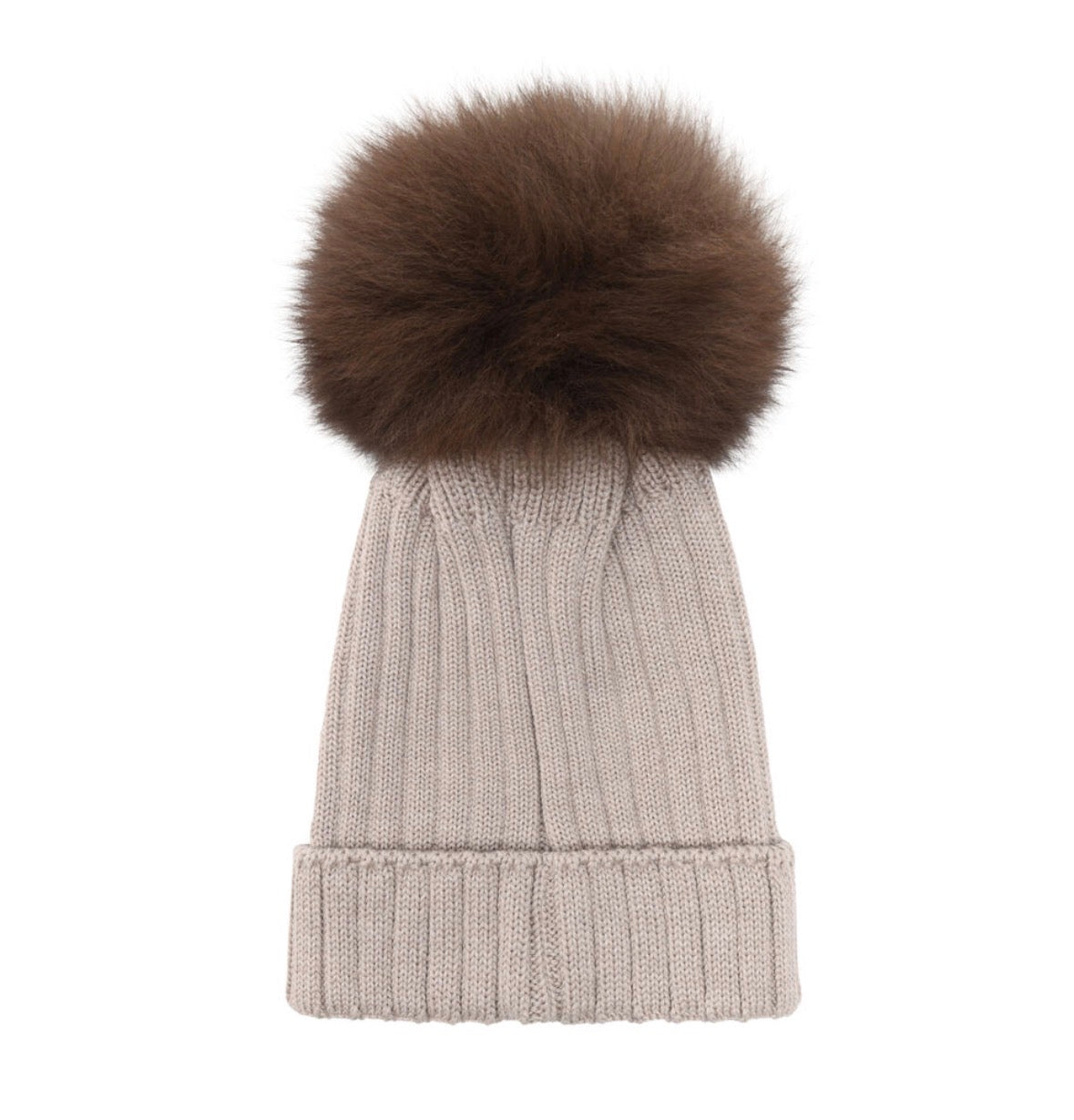 Huttelihut - Hat Knit Alpaca Pom Pom - Beige - Unisex - 6-10 år