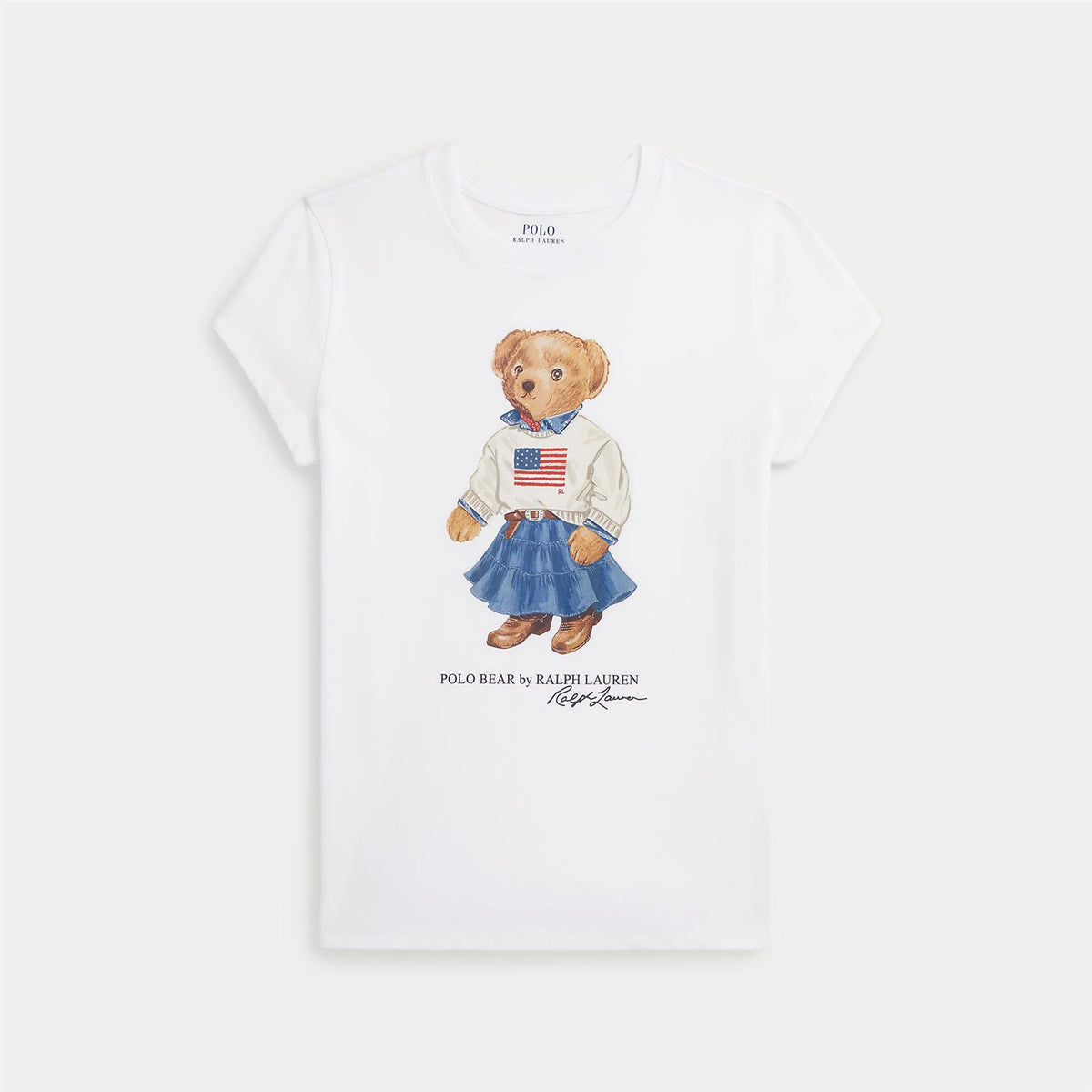 Polo Ralph Lauren – T-skjorte med bamsemotiv – Hvit – Jente – 7-16 år