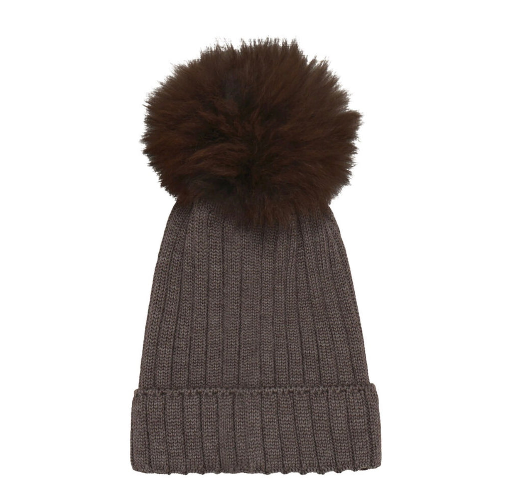 Huttelihut – Lue i ull med alpakkadusk – Brun – Unisex – 6-10 år