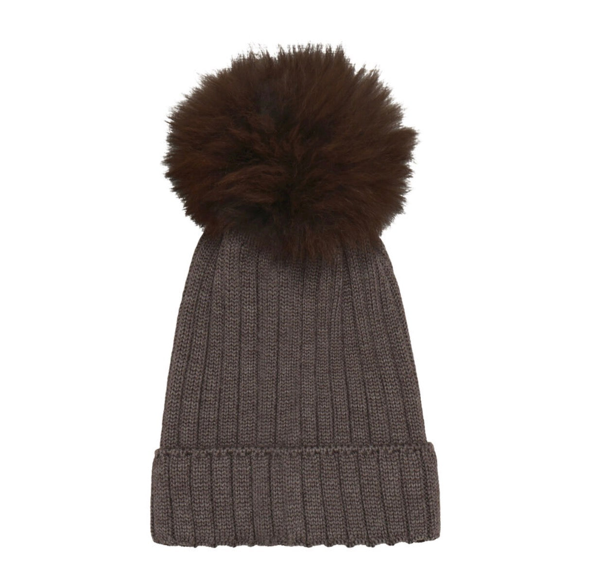 Huttelihut - Hat Knit Alpaca Pom Pom - Brun - Unisex - 6-10 år