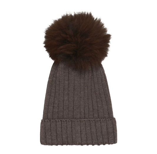 Huttelihut – Lue i ull med alpakkadusk – Brun – Unisex – 6-10 år