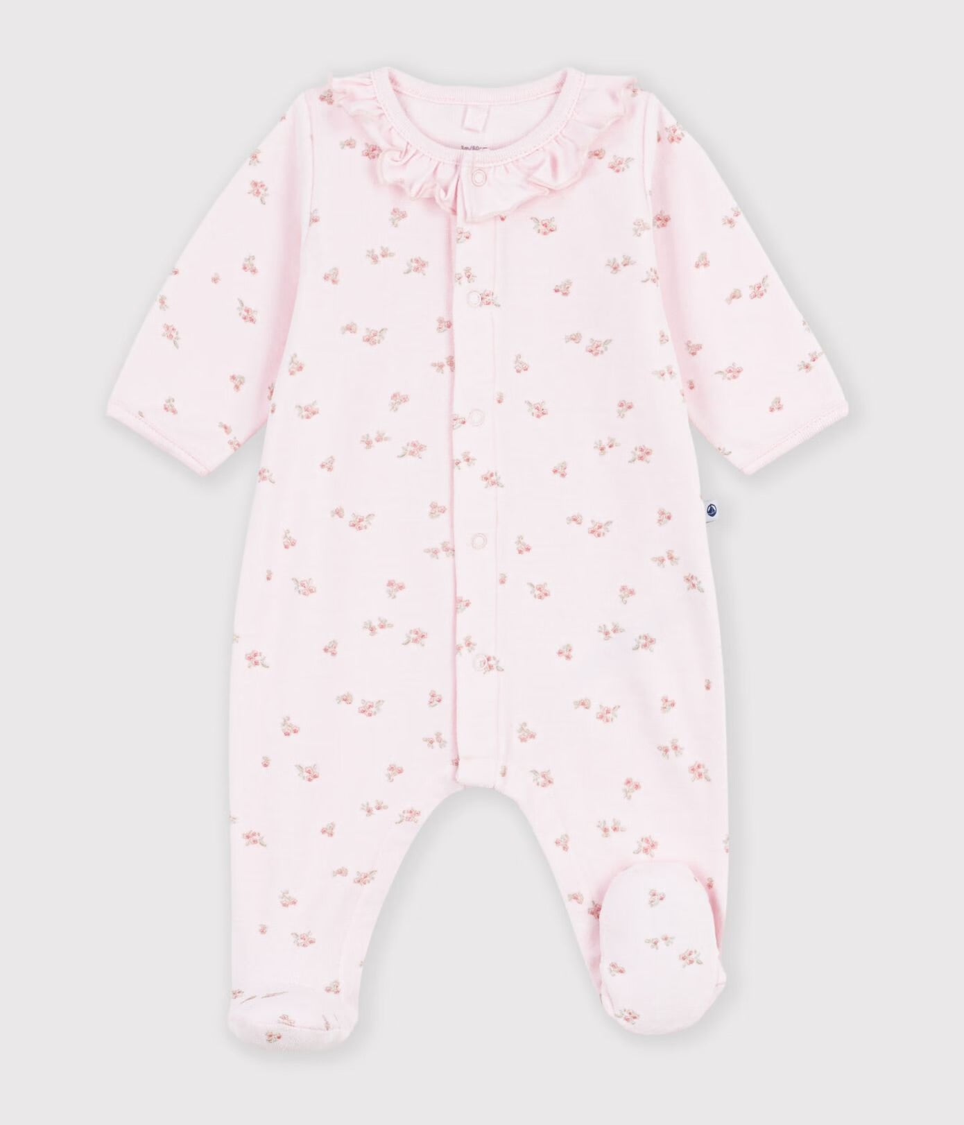 Petit Bateau - velour drakt med blomster - Rosa - jente - 0-6 mnd